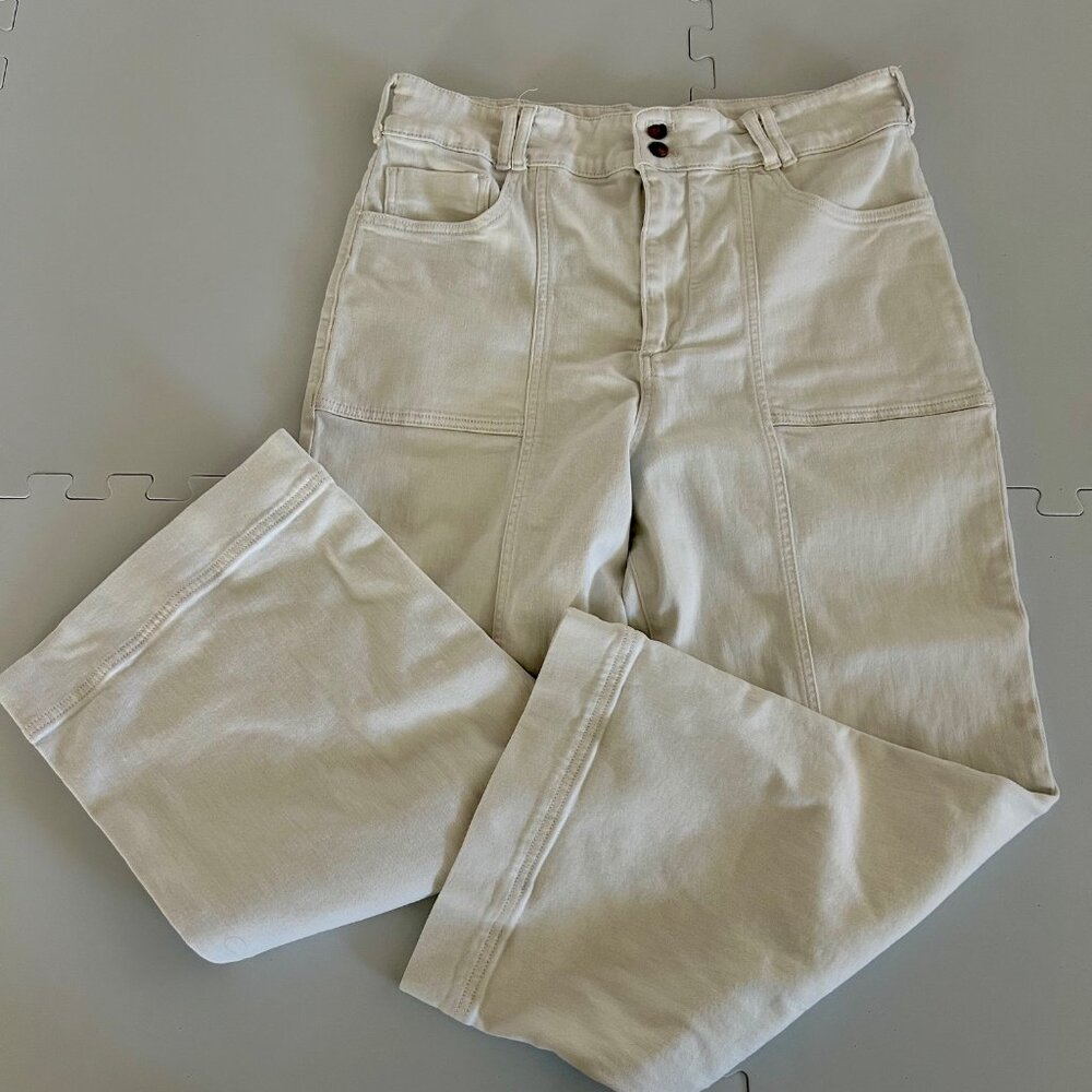 Anthropologie Pilcro Wide Leg Pants Women's White Denim Patch Panel High Rise 32 - Picture 3 of 10